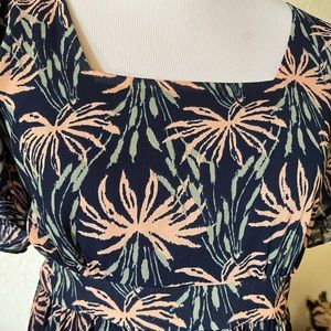 Madewell Navy Dress with Peach Floral and Sage Green Leaves